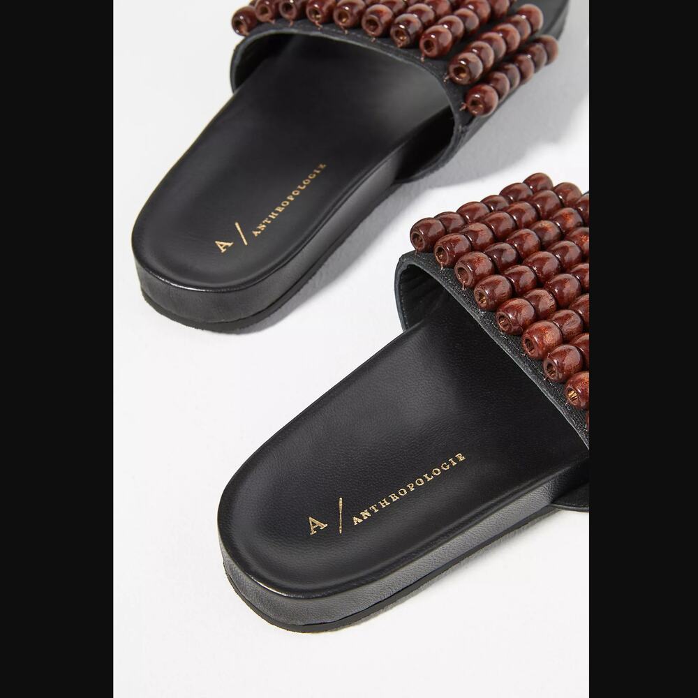 NWT Anthropologie Beaded Brown Slide Sandals - Size 8 - Picture 5 of 6